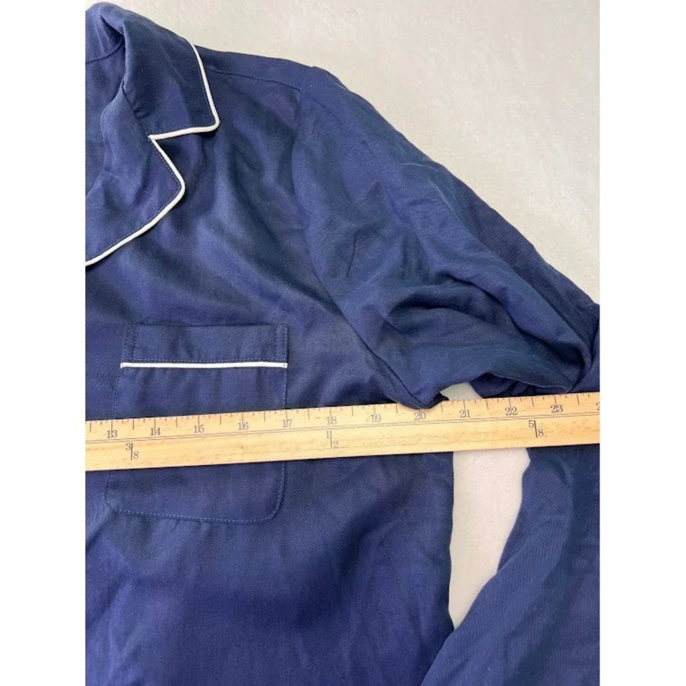 Soma Pajama Set Womens Medium Navy Blue Button Down Long Sleeve Piping‎